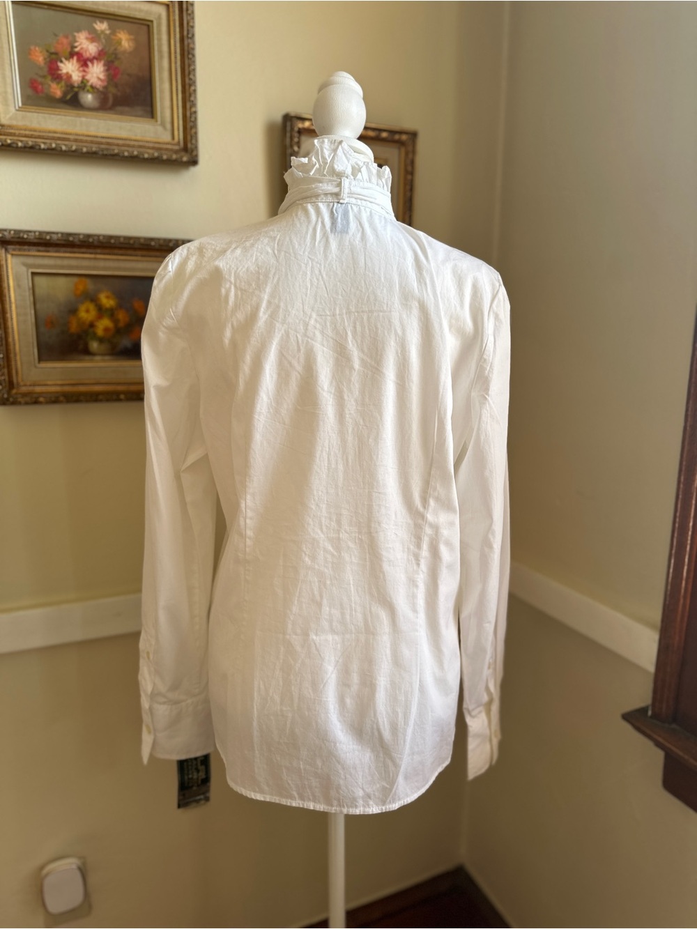 NWT Ralph Lauren White 100% Cotton Button-Up Blouse with Ruffled Collar M - Picture 5 of 10